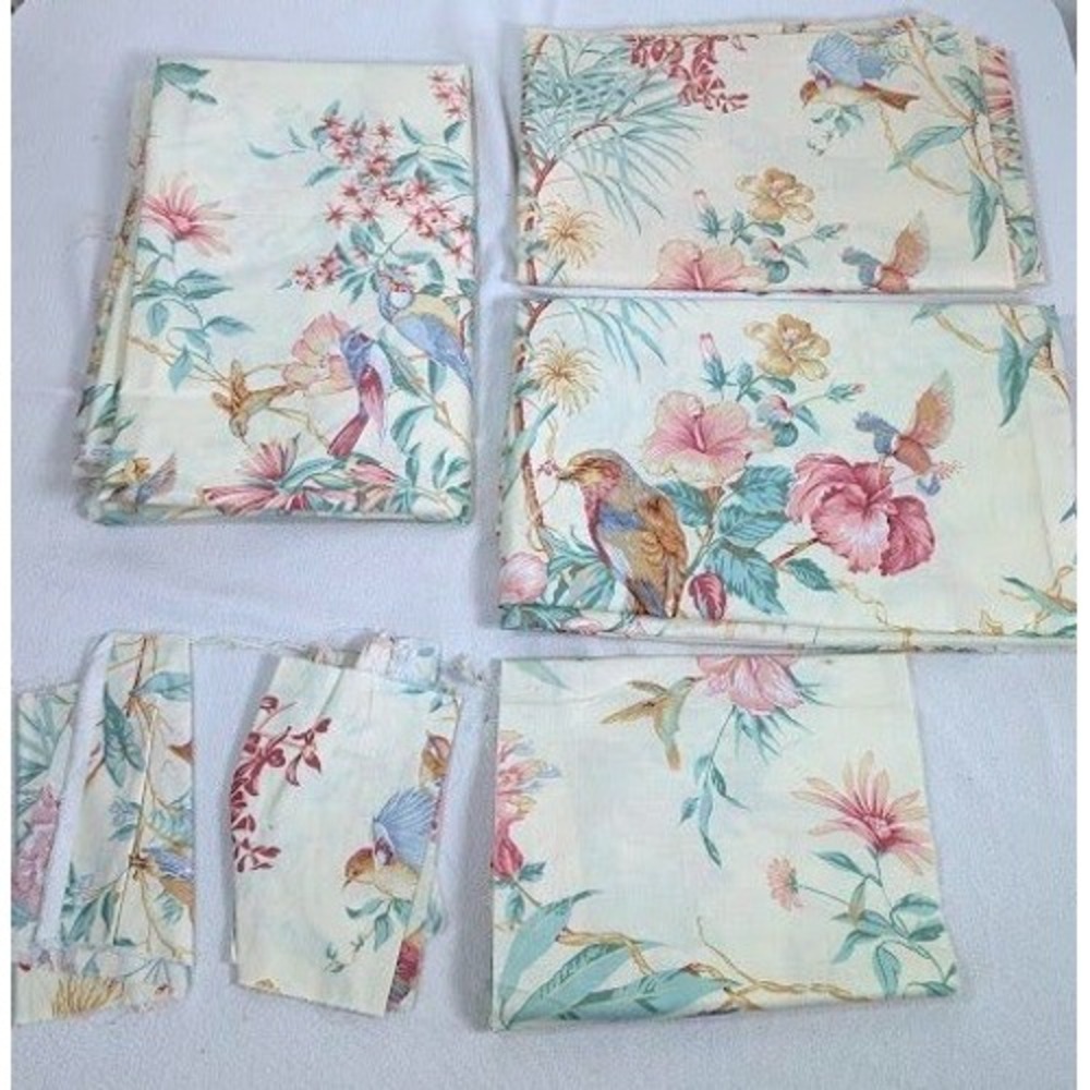 Vtg 90s Jean B 5th Avenue‎ Floral Bird Fabric Lot SCRAP Remnant inches to yards